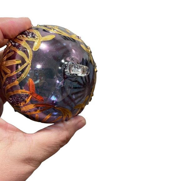 VTG Mouth Blown Glass Hand Painted Christmas Ornament Gold/Purple Ball Egypt EUC - Picture 12 of 12